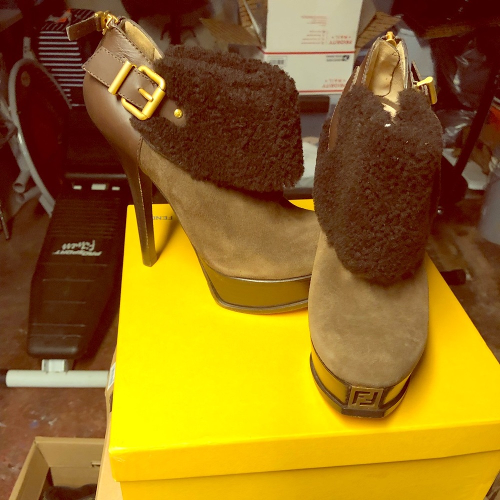 Fendi Fendista Shearling Cuff Platform Bootie